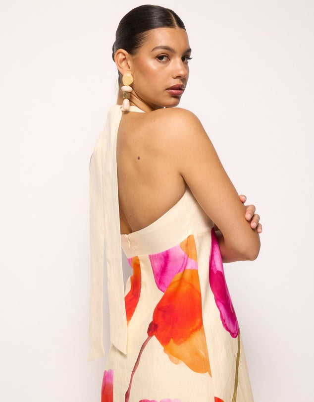 AERE Flora Linen Midi Dress