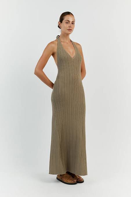 DISSH Sienna Moss Plunge Halter Midi Dress