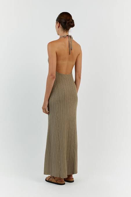 DISSH Sienna Moss Plunge Halter Midi Dress